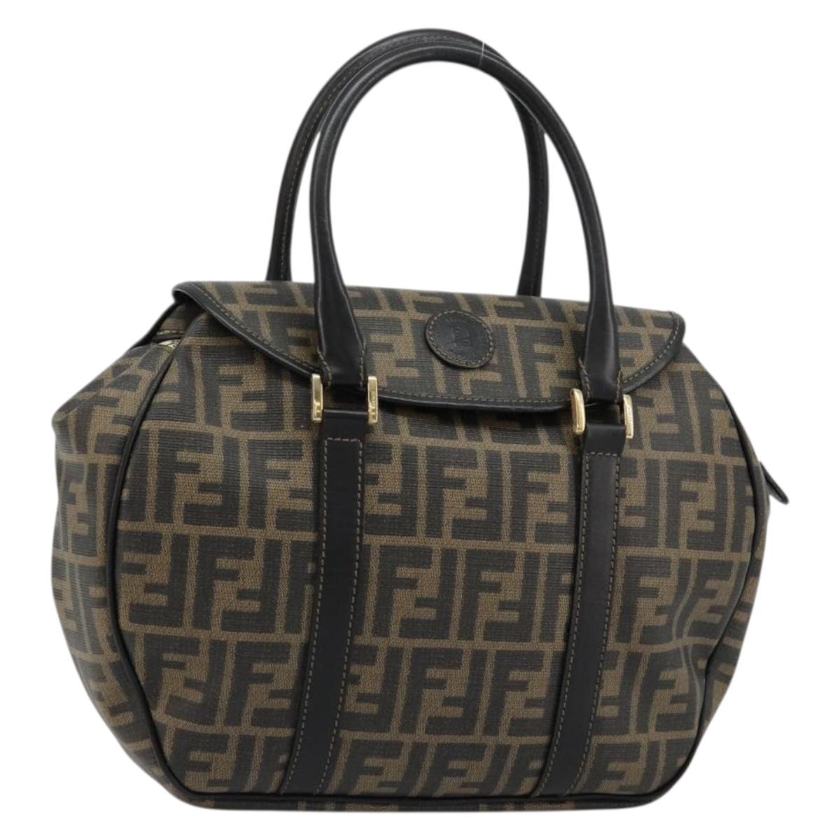 FENDI Zucca Canvas Hand Bag Black Brown Auth 182969V