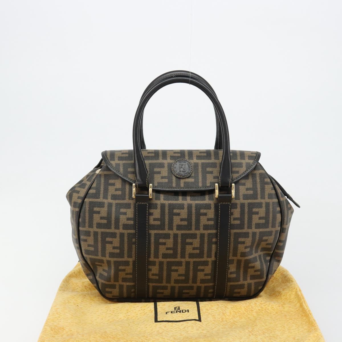 FENDI Zucca Canvas Hand Bag Black Brown Auth 182969V