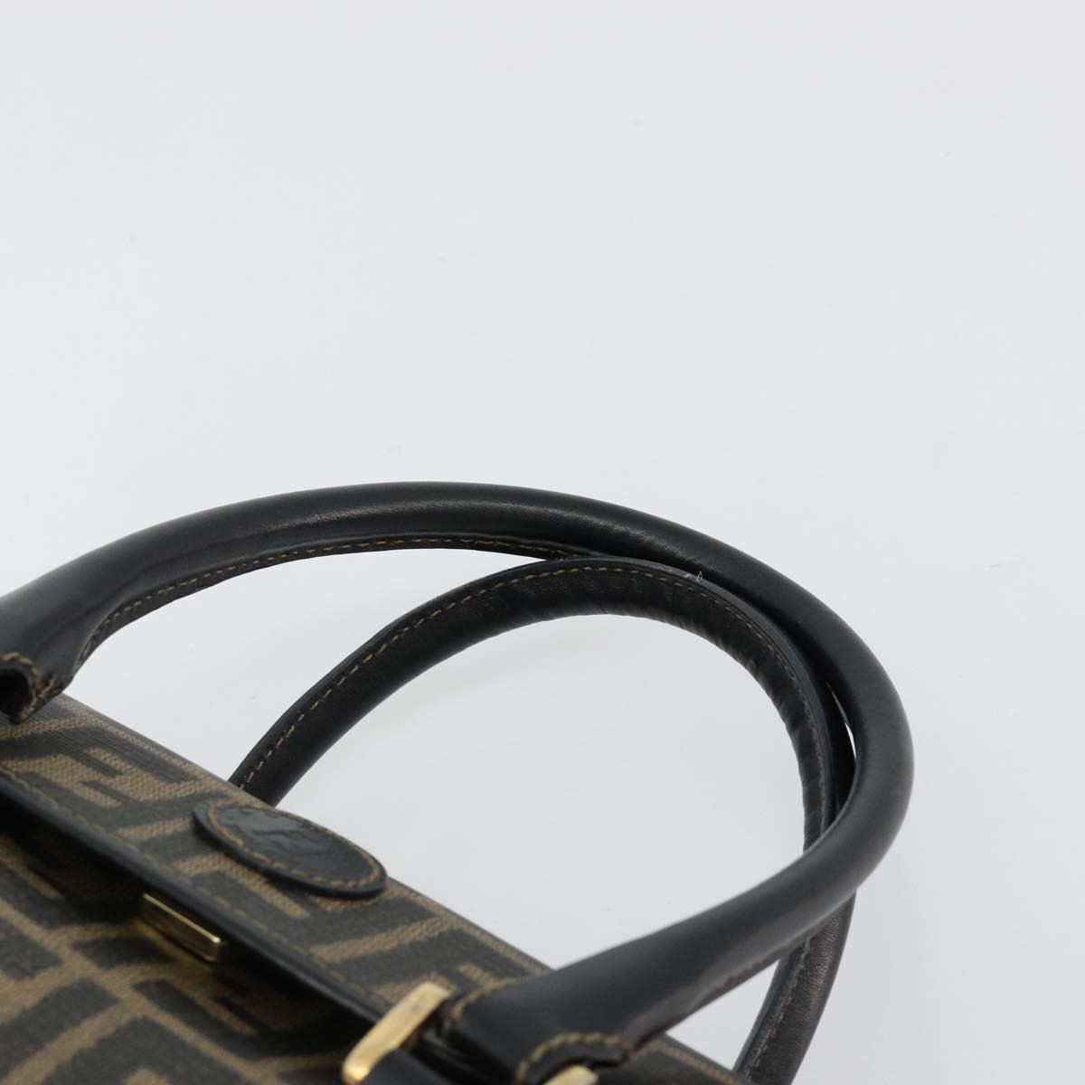 FENDI Zucca Canvas Hand Bag Black Brown Auth 182969V