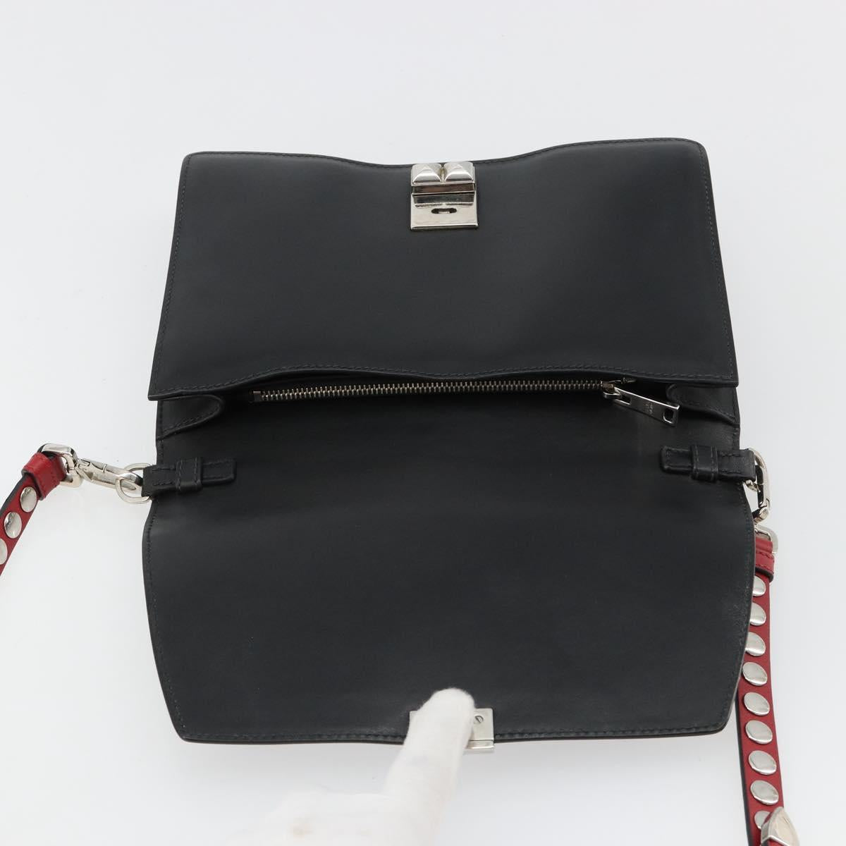 PRADA Electra Studs Shoulder Bag Leather Black Silver Auth 182970V