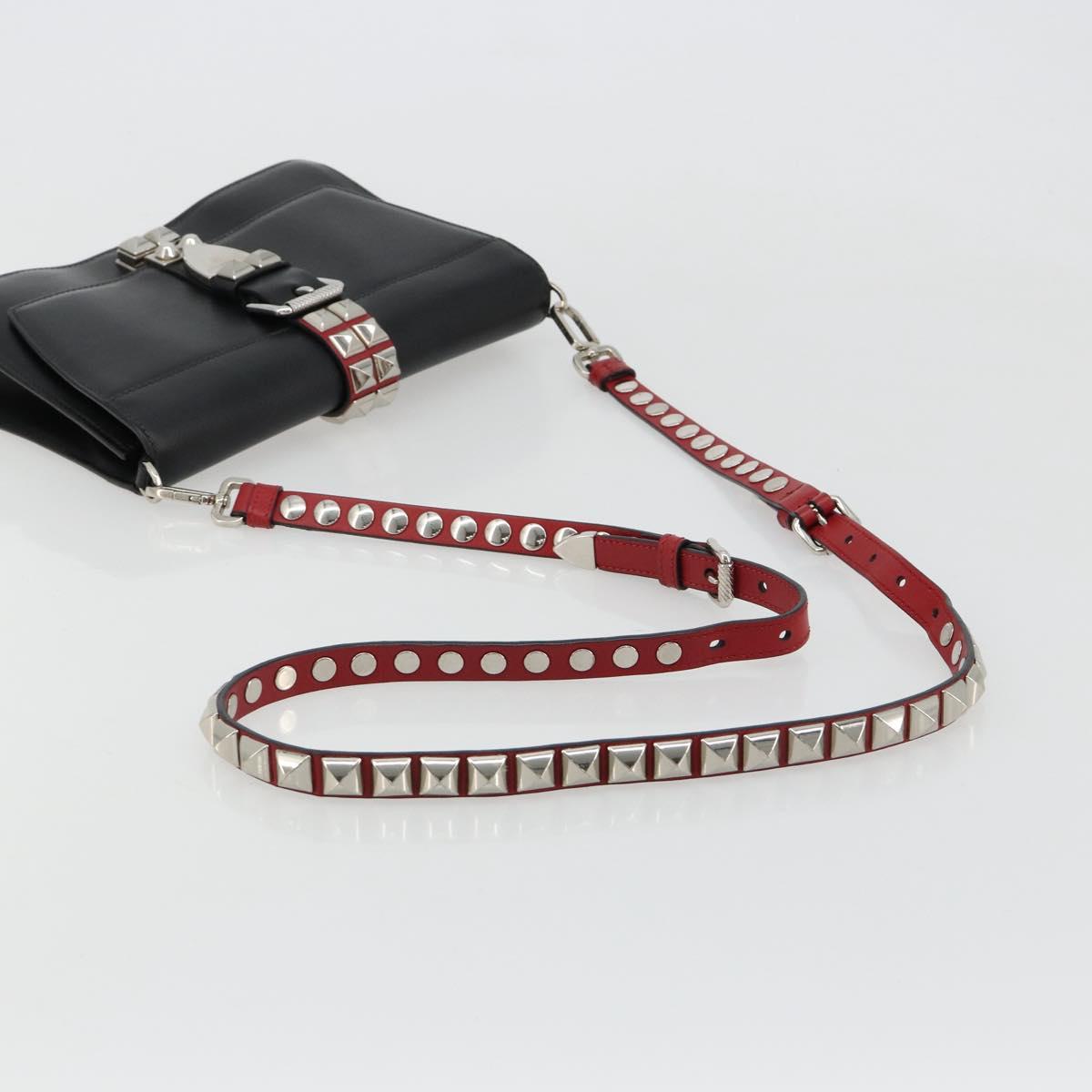 PRADA Electra Studs Shoulder Bag Leather Black Silver Auth 182970V