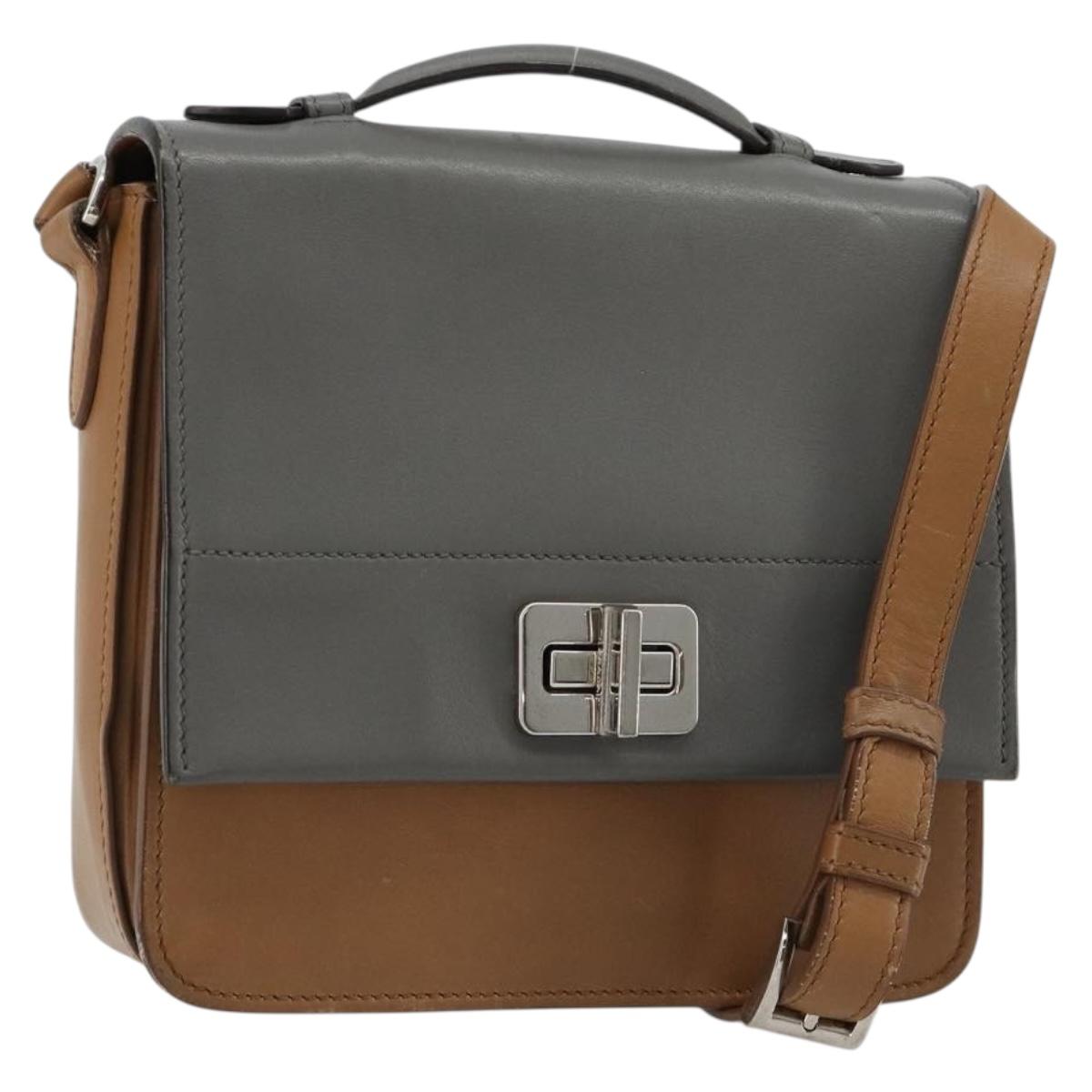 PRADA Shoulder Bag Leather Brown Silver Auth 182972A
