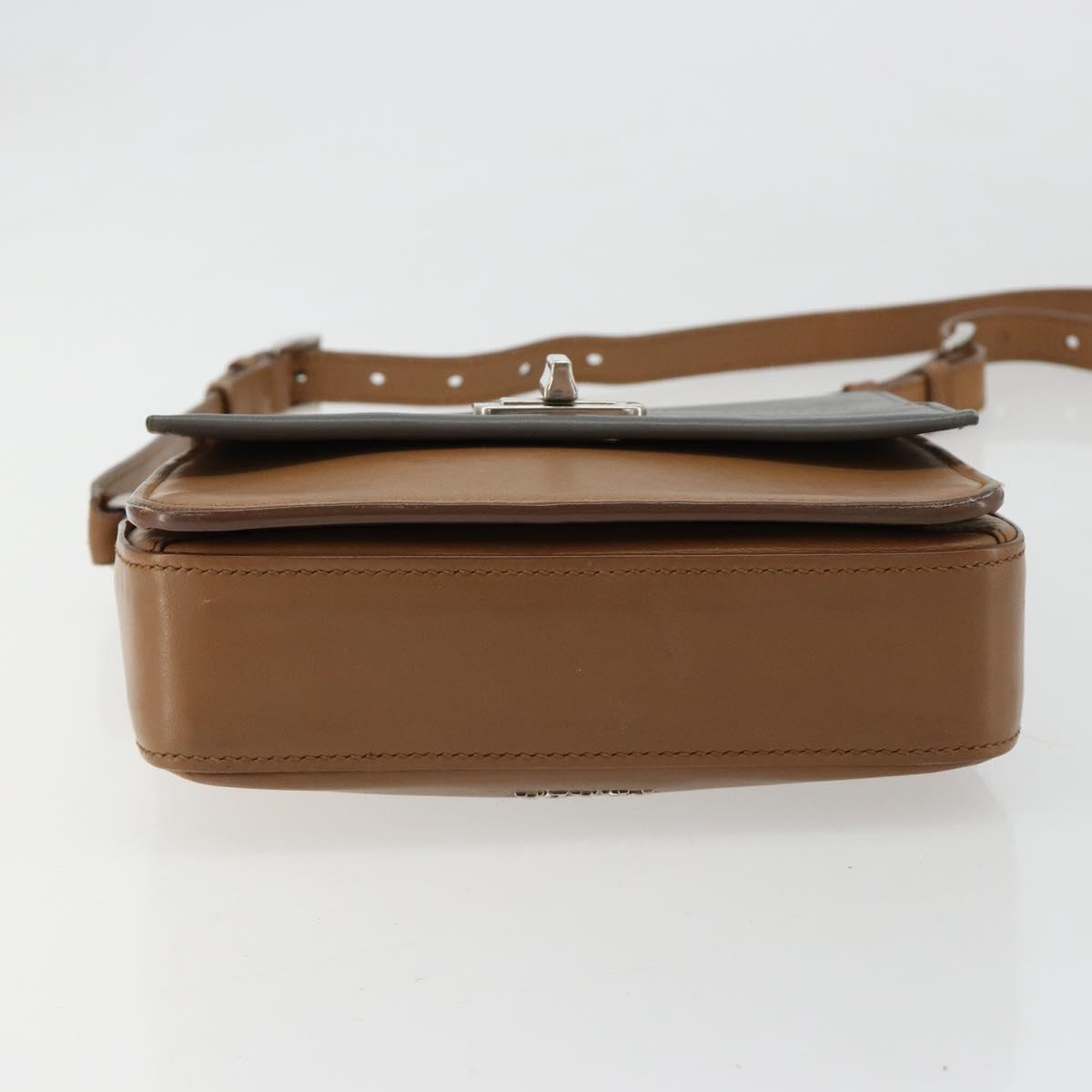 PRADA Shoulder Bag Leather Brown Silver Auth 182972A