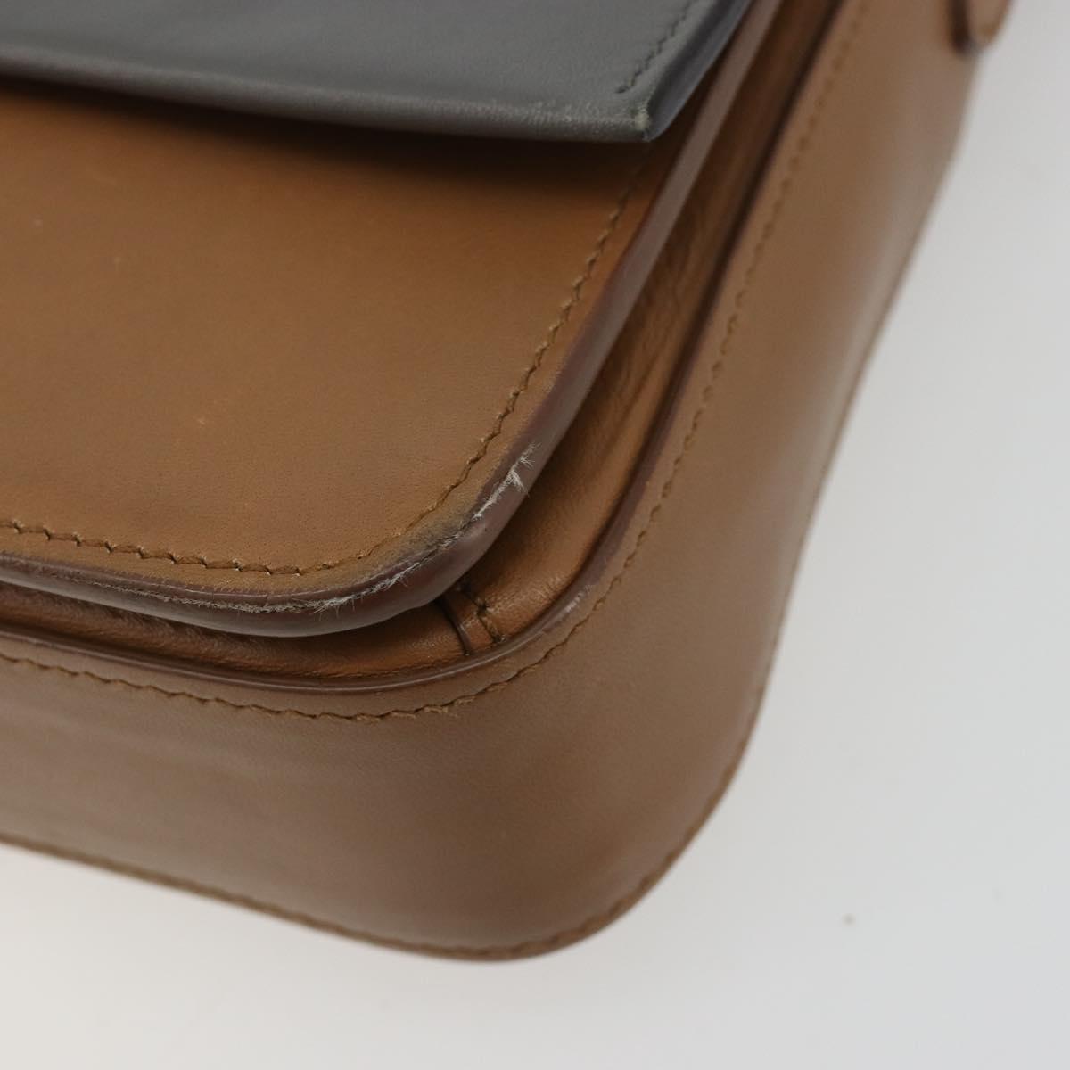 PRADA Shoulder Bag Leather Brown Silver Auth 182972A