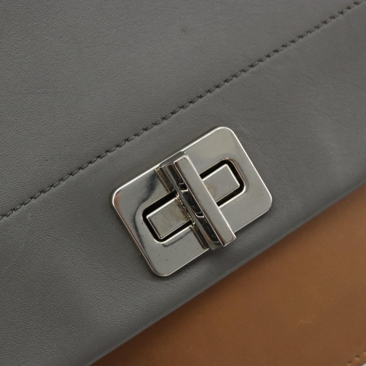 PRADA Shoulder Bag Leather Brown Silver Auth 182972A