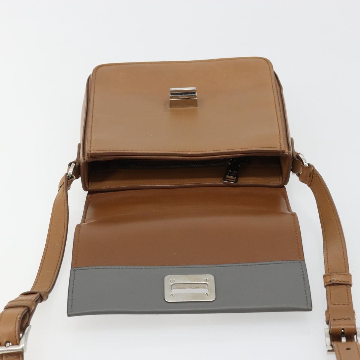 PRADA Shoulder Bag Leather Brown Silver Auth 182972A