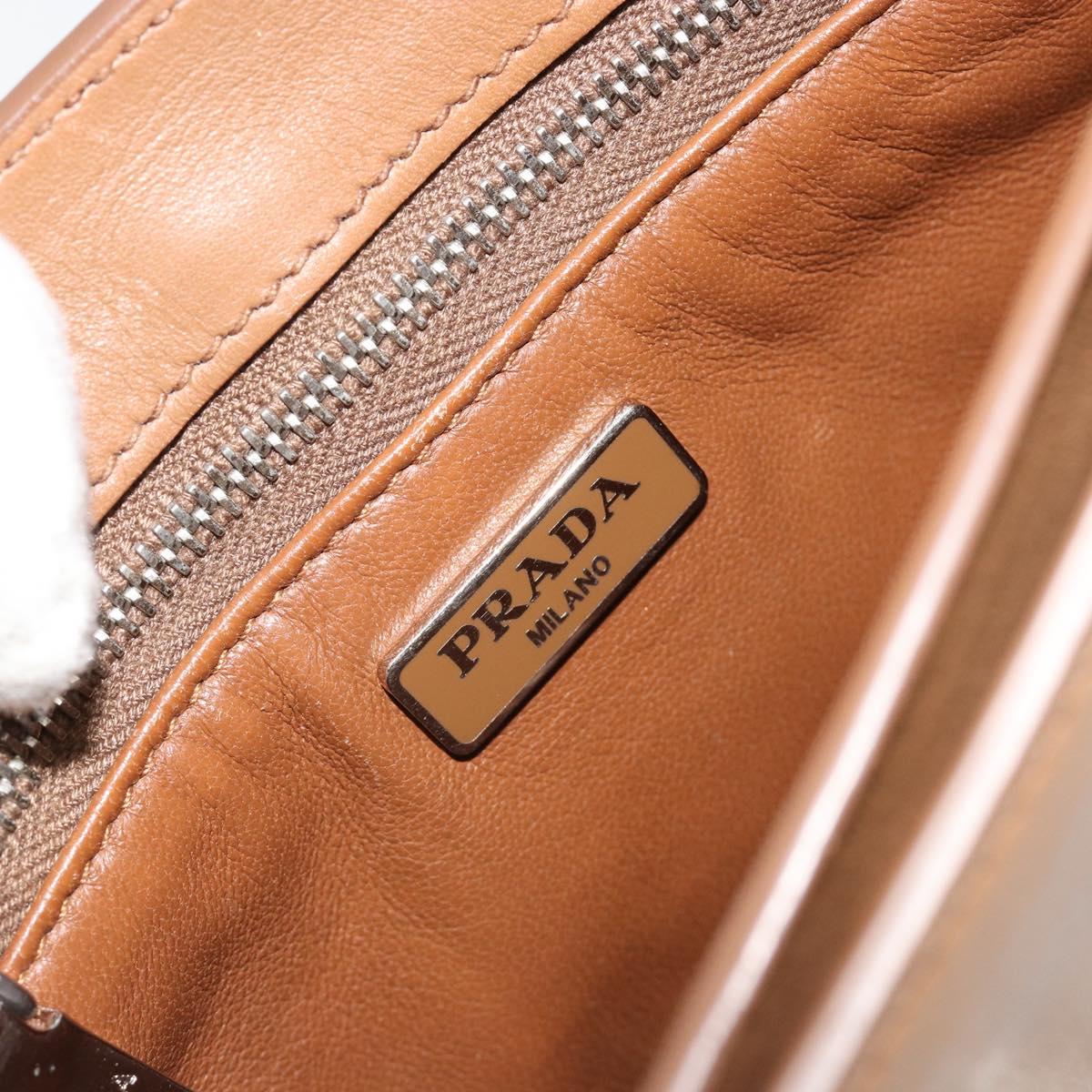 PRADA Shoulder Bag Leather Brown Silver Auth 182972A