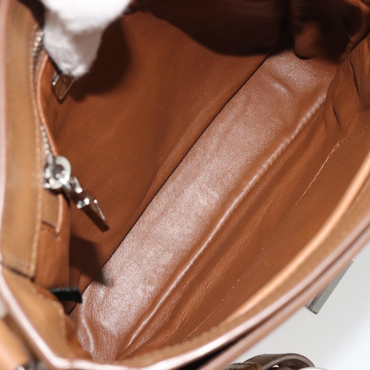 PRADA Shoulder Bag Leather Brown Silver Auth 182972A