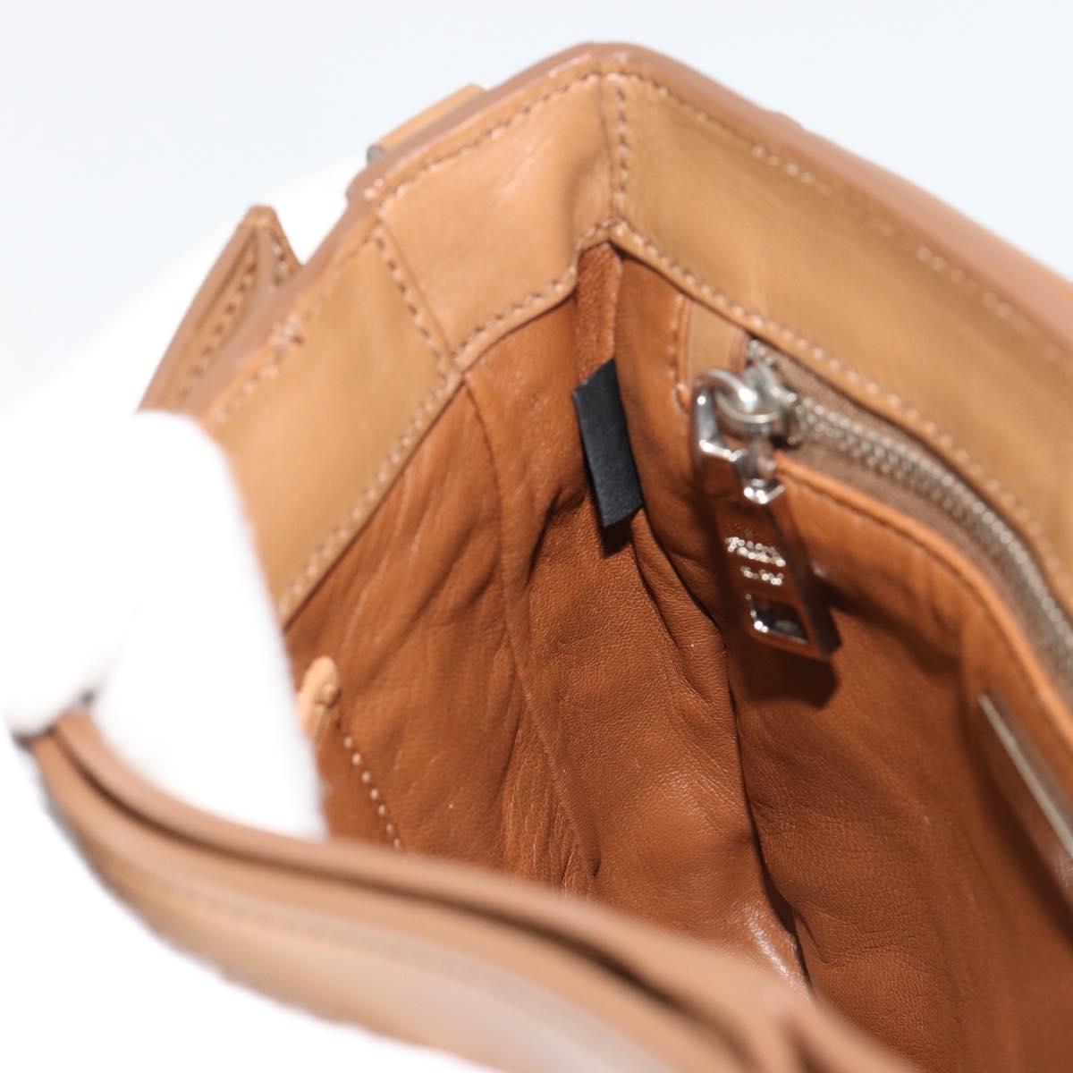 PRADA Shoulder Bag Leather Brown Silver Auth 182972A