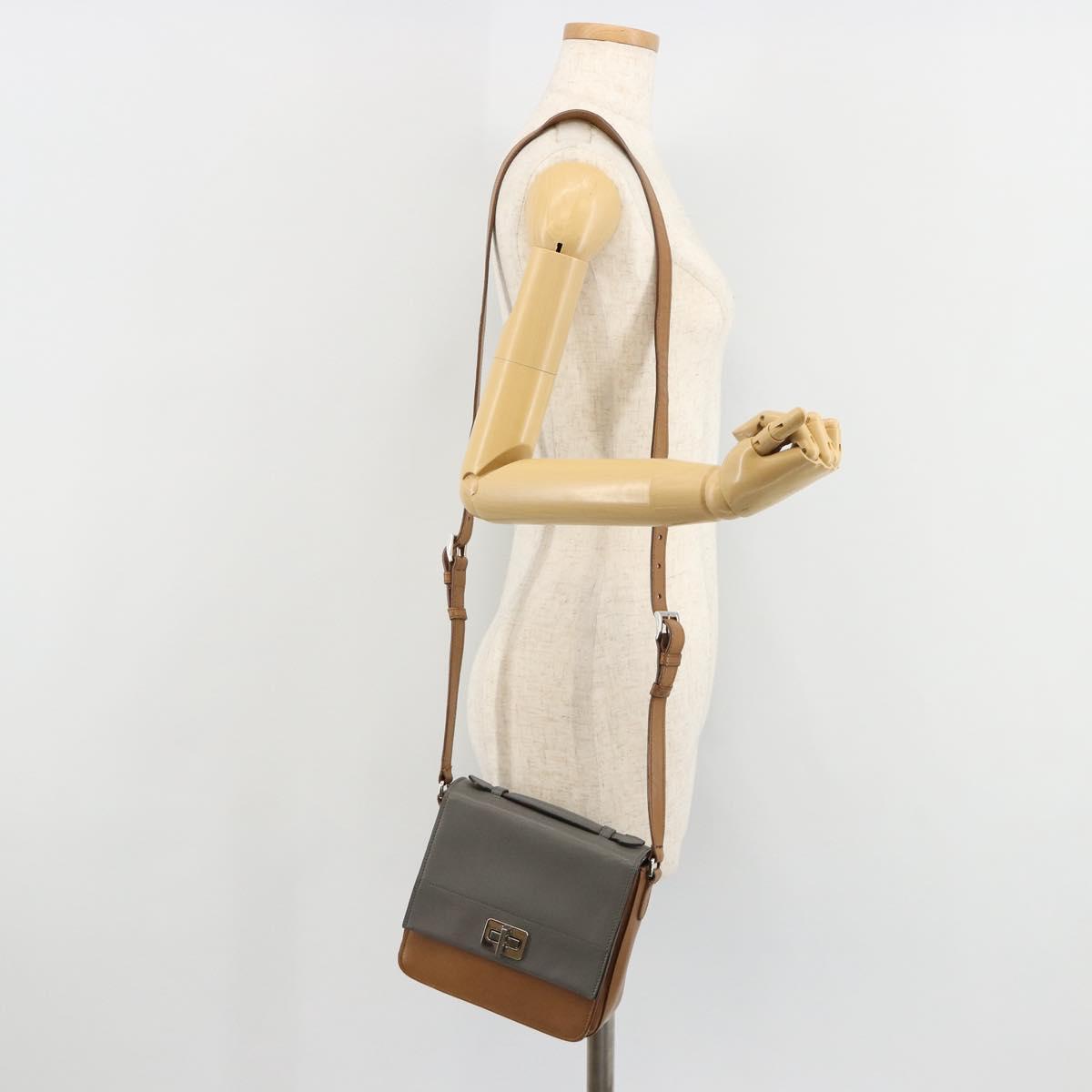 PRADA Shoulder Bag Leather Brown Silver Auth 182972A