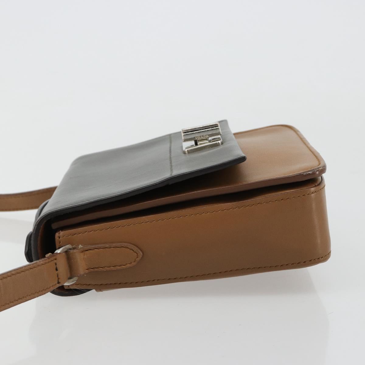 PRADA Shoulder Bag Leather Brown Silver Auth 182972A