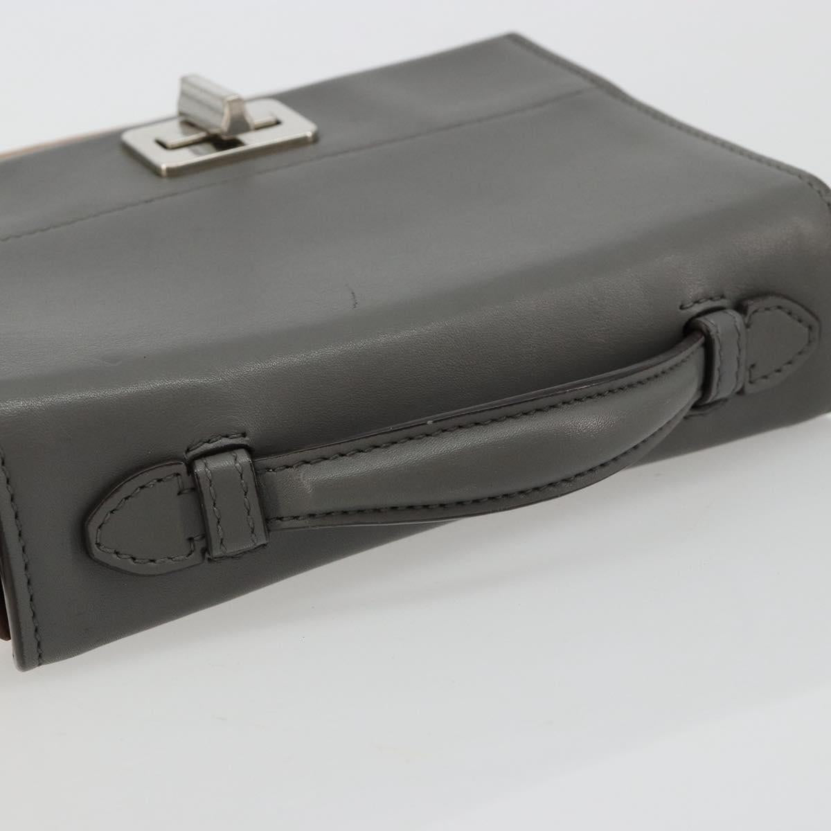 PRADA Shoulder Bag Leather Brown Silver Auth 182972A