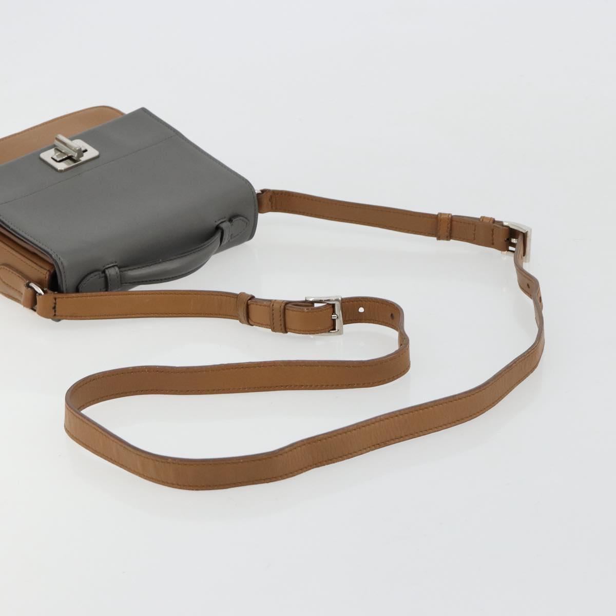 PRADA Shoulder Bag Leather Brown Silver Auth 182972A