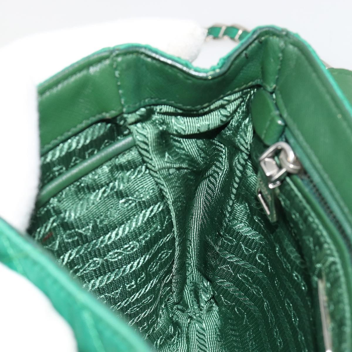 PRADA Chain Shoulder Bag Nylon Green Silver Auth 182973A