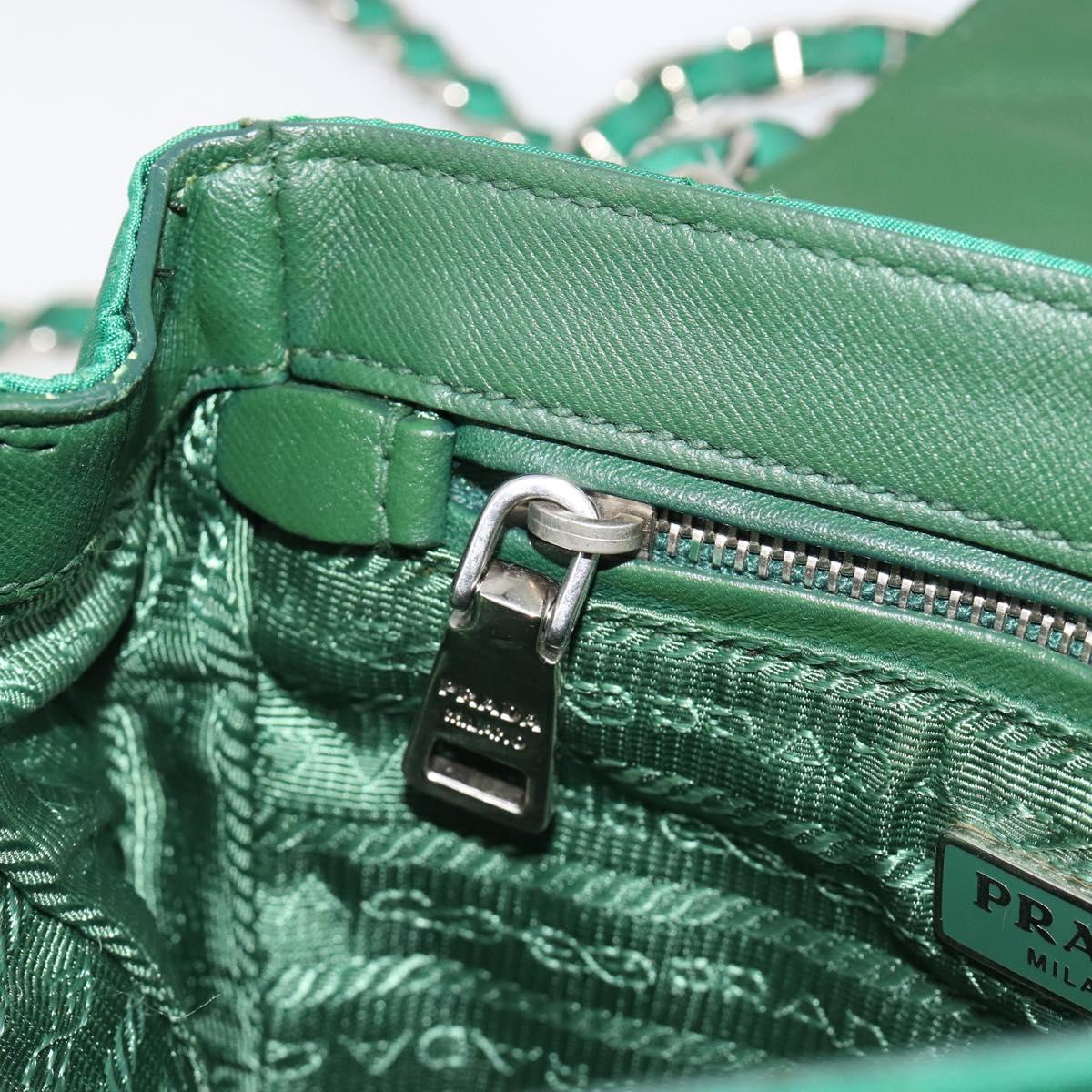 PRADA Chain Shoulder Bag Nylon Green Silver Auth 182973A