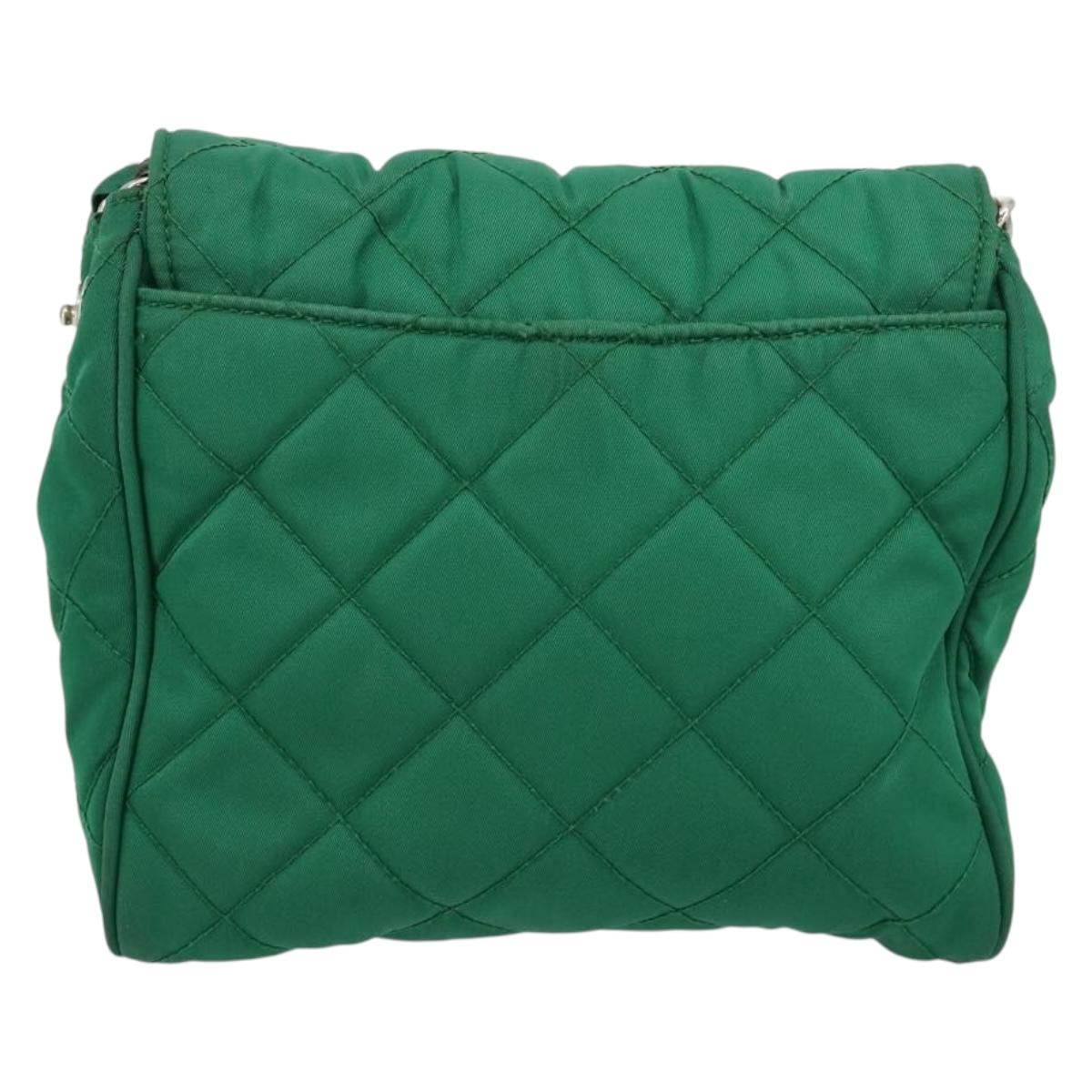 PRADA Chain Shoulder Bag Nylon Green Silver Auth 182973A