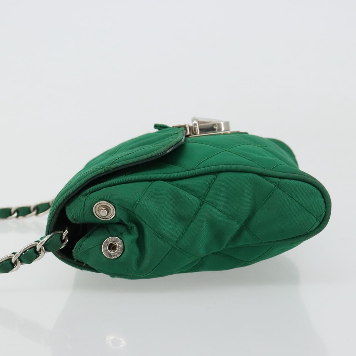 PRADA Chain Shoulder Bag Nylon Green Silver Auth 182973A