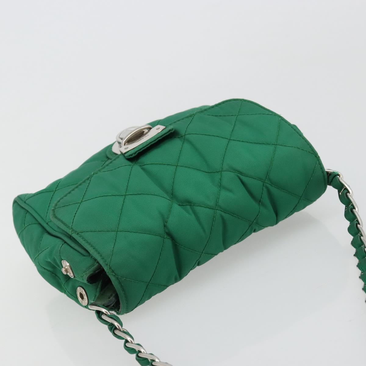 PRADA Chain Shoulder Bag Nylon Green Silver Auth 182973A
