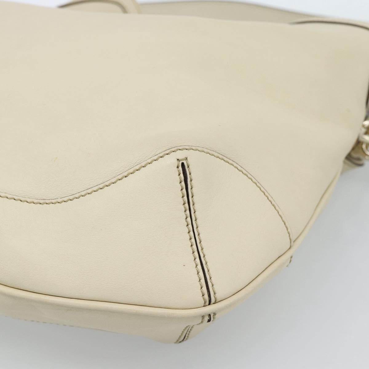 GUCCI Bamboo horsebit Shoulder Bag Leather 2way Ivory Gold 169961 Auth 182975