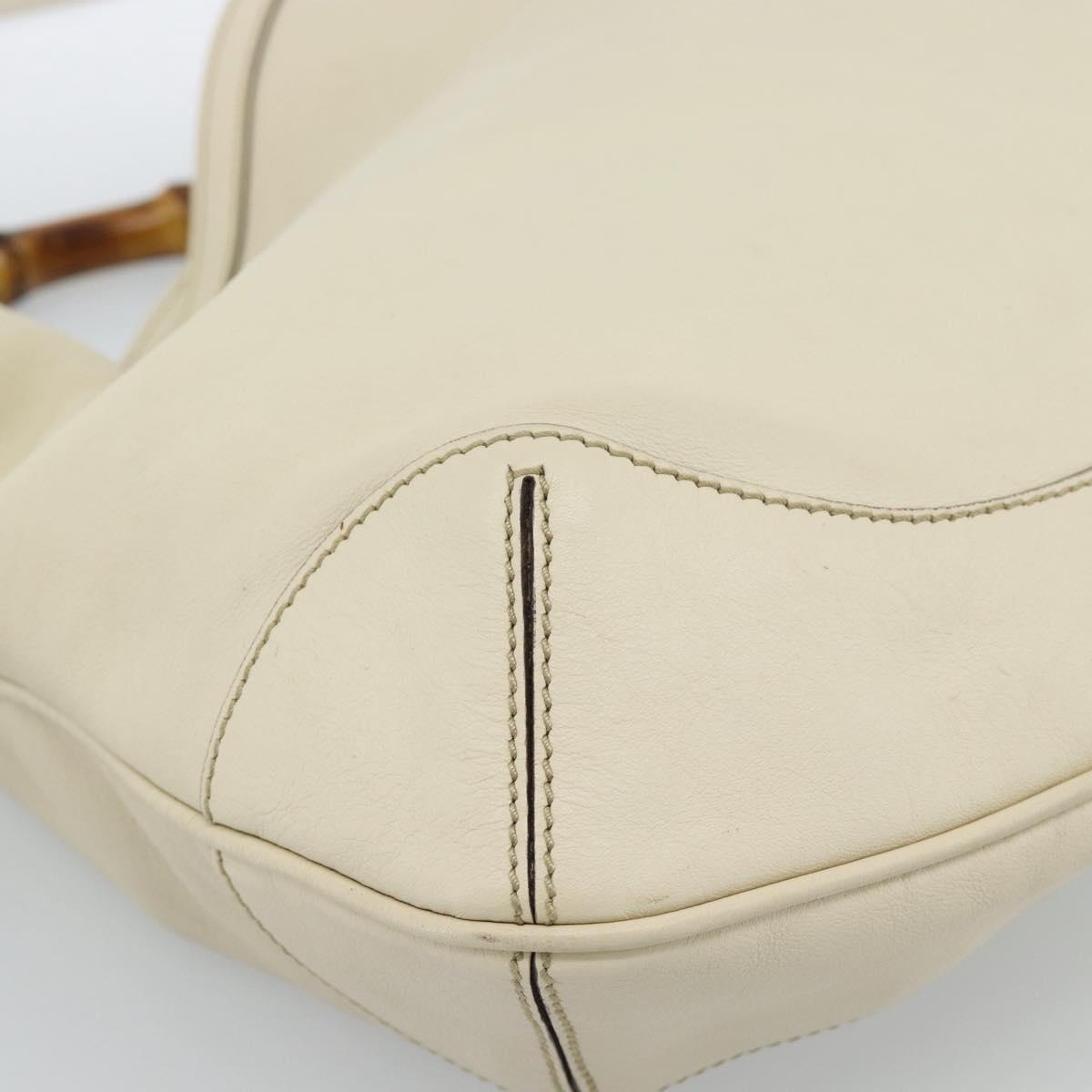 GUCCI Bamboo horsebit Shoulder Bag Leather 2way Ivory Gold 169961 Auth 182975