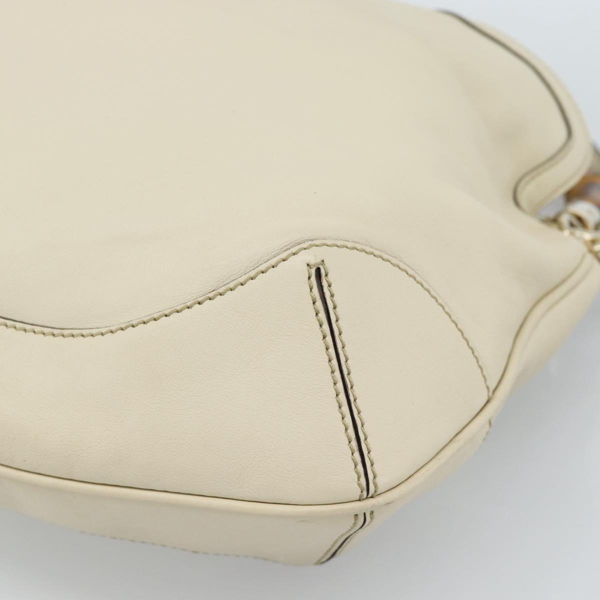 GUCCI Bamboo horsebit Shoulder Bag Leather 2way Ivory Gold 169961 Auth 182975