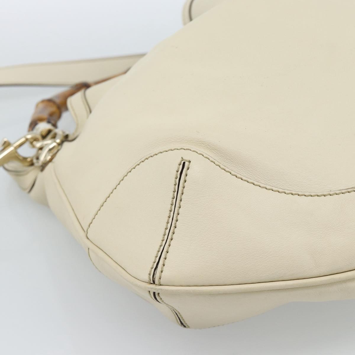 GUCCI Bamboo horsebit Shoulder Bag Leather 2way Ivory Gold 169961 Auth 182975