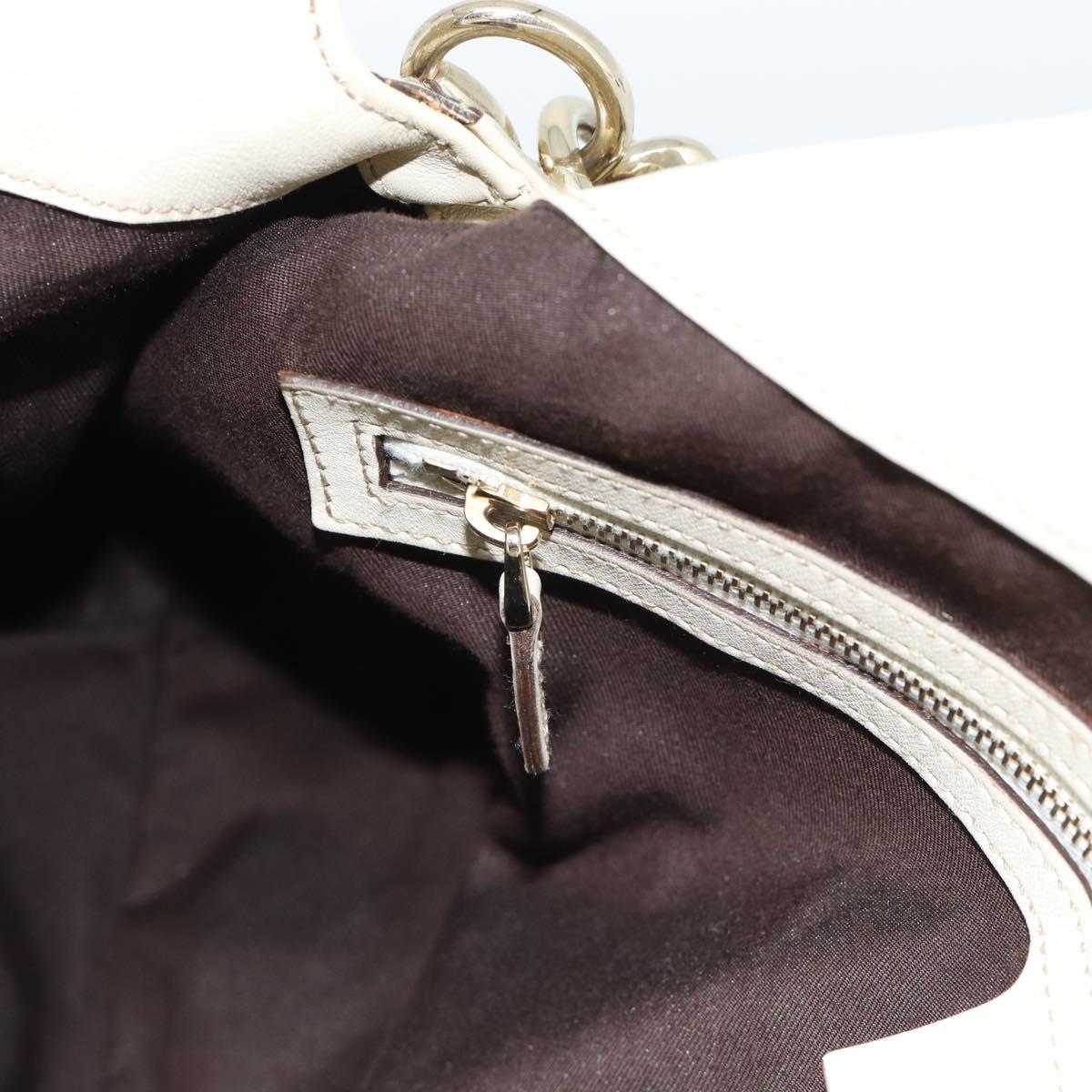 GUCCI Bamboo horsebit Shoulder Bag Leather 2way Ivory Gold 169961 Auth 182975