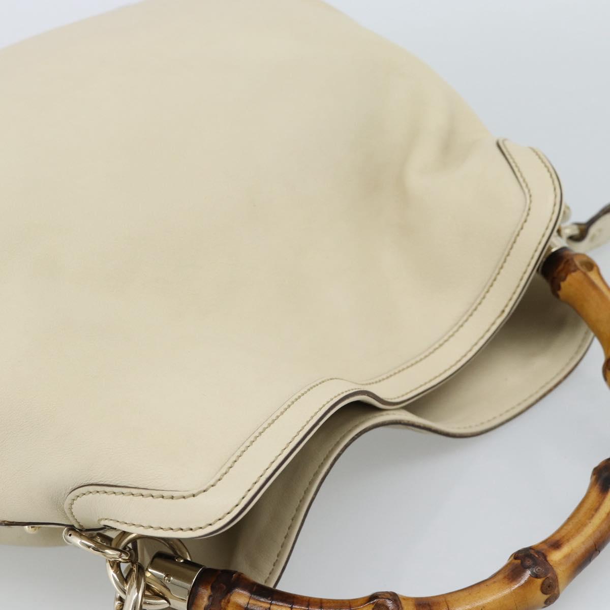 GUCCI Bamboo horsebit Shoulder Bag Leather 2way Ivory Gold 169961 Auth 182975