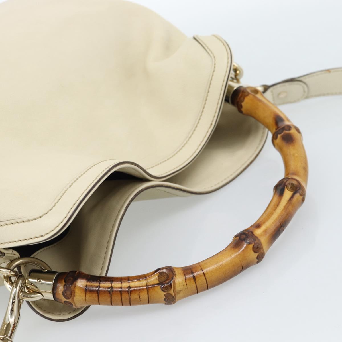 GUCCI Bamboo horsebit Shoulder Bag Leather 2way Ivory Gold 169961 Auth 182975