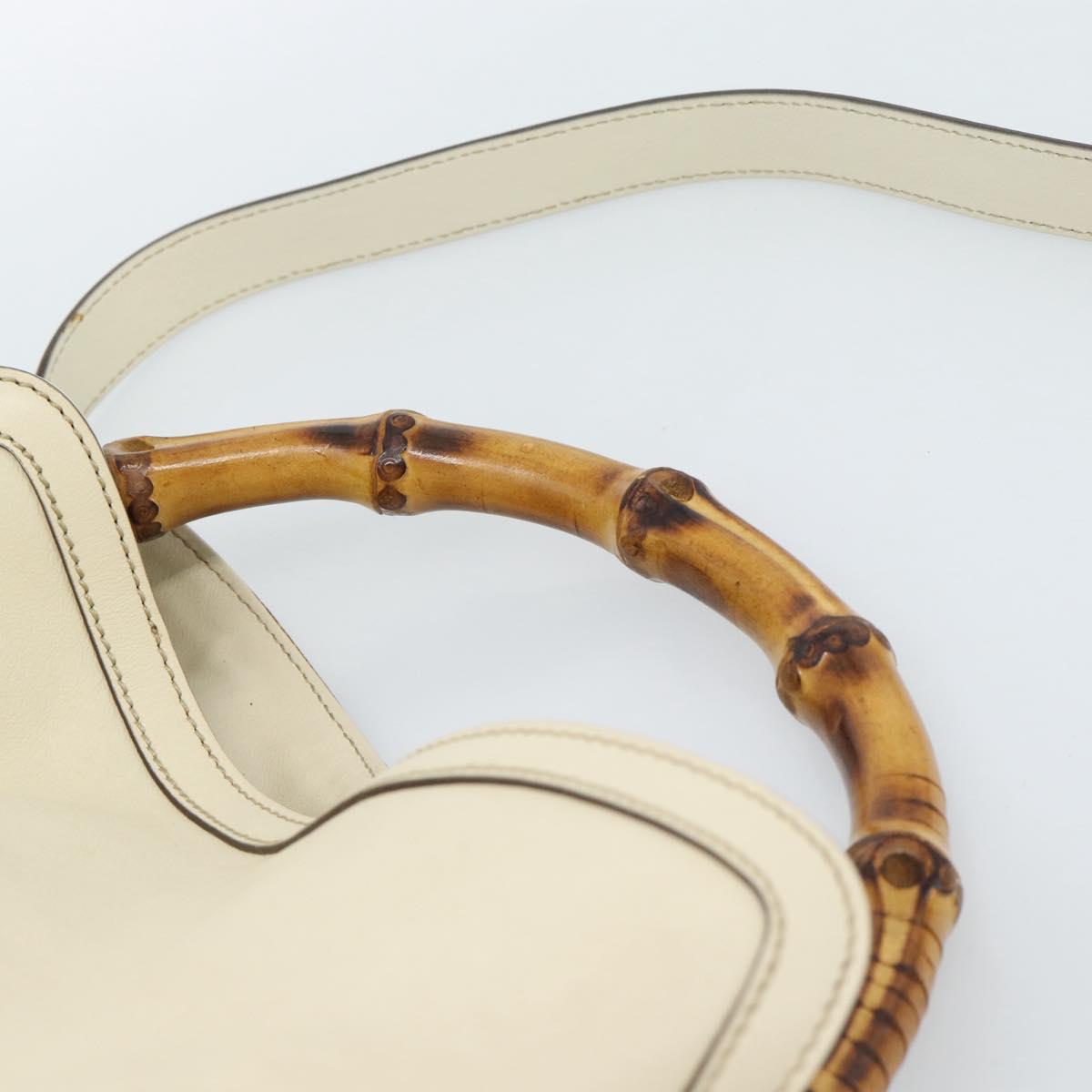 GUCCI Bamboo horsebit Shoulder Bag Leather 2way Ivory Gold 169961 Auth 182975