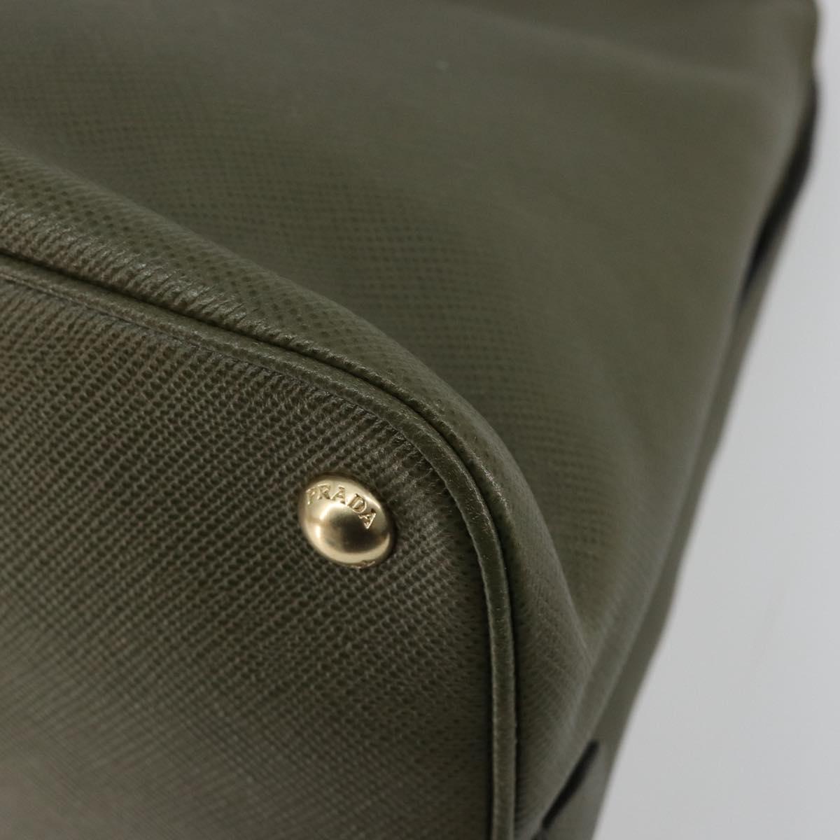 PRADA Cuir Open Promenade Satchel Bag Saffiano 2way Khaki Gold Auth 182976A