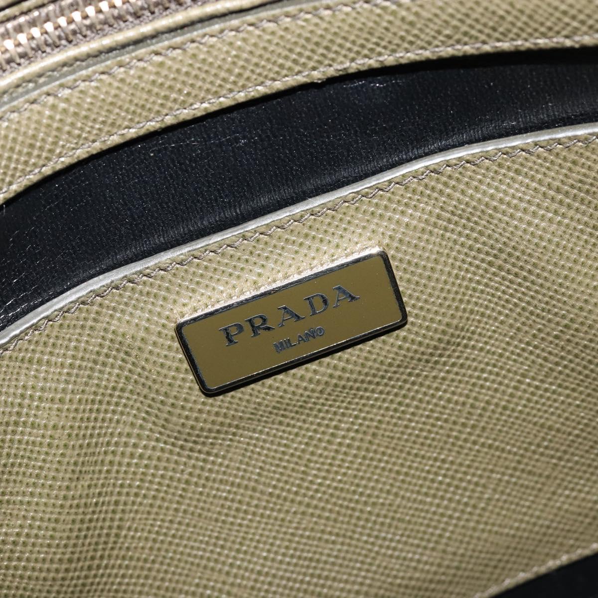 PRADA Cuir Open Promenade Satchel Bag Saffiano 2way Khaki Gold Auth 182976A