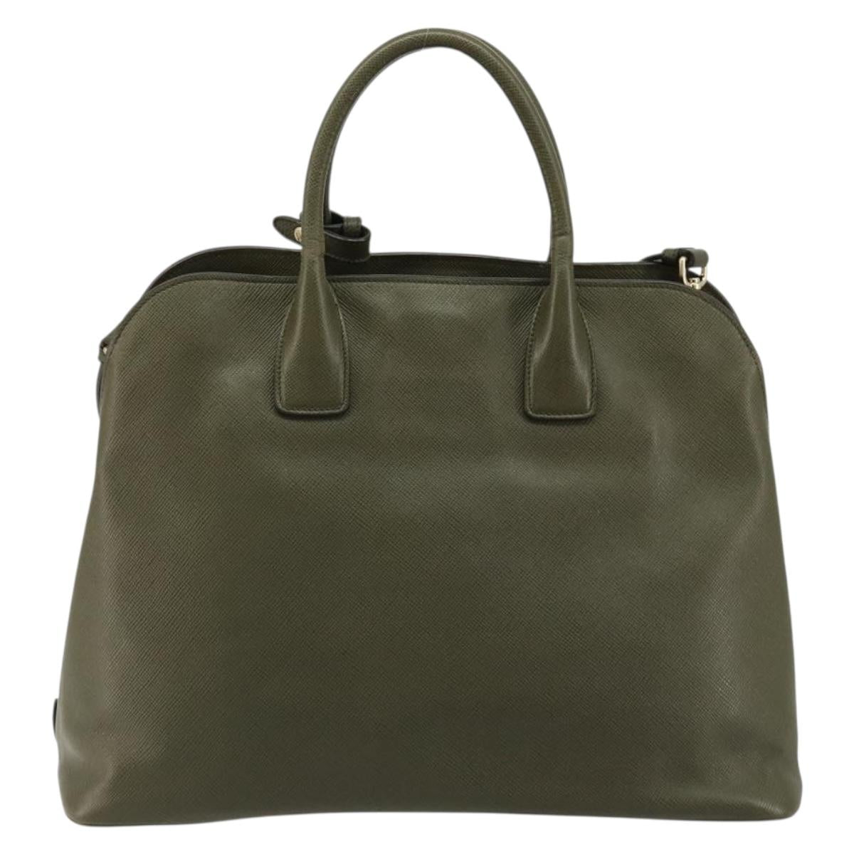 PRADA Cuir Open Promenade Satchel Bag Saffiano 2way Khaki Gold Auth 182976A