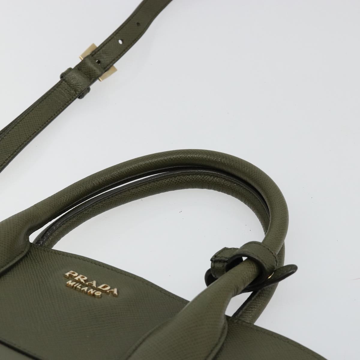 PRADA Cuir Open Promenade Satchel Bag Saffiano 2way Khaki Gold Auth 182976A