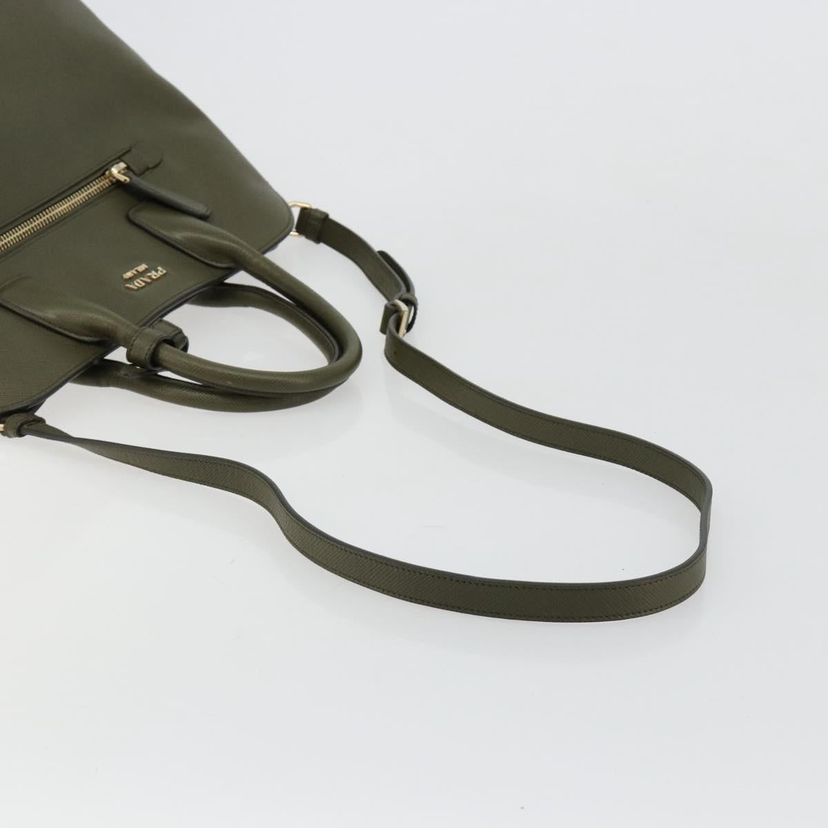 PRADA Cuir Open Promenade Satchel Bag Saffiano 2way Khaki Gold Auth 182976A