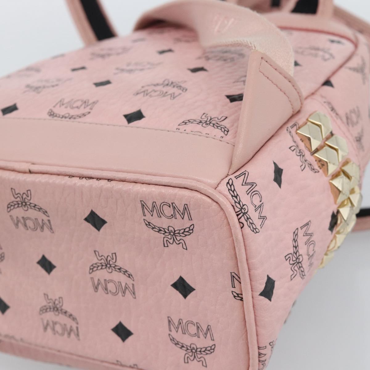 MCM Vicetos Logogram Backpack PVC Leather Pink Gold Auth 182978