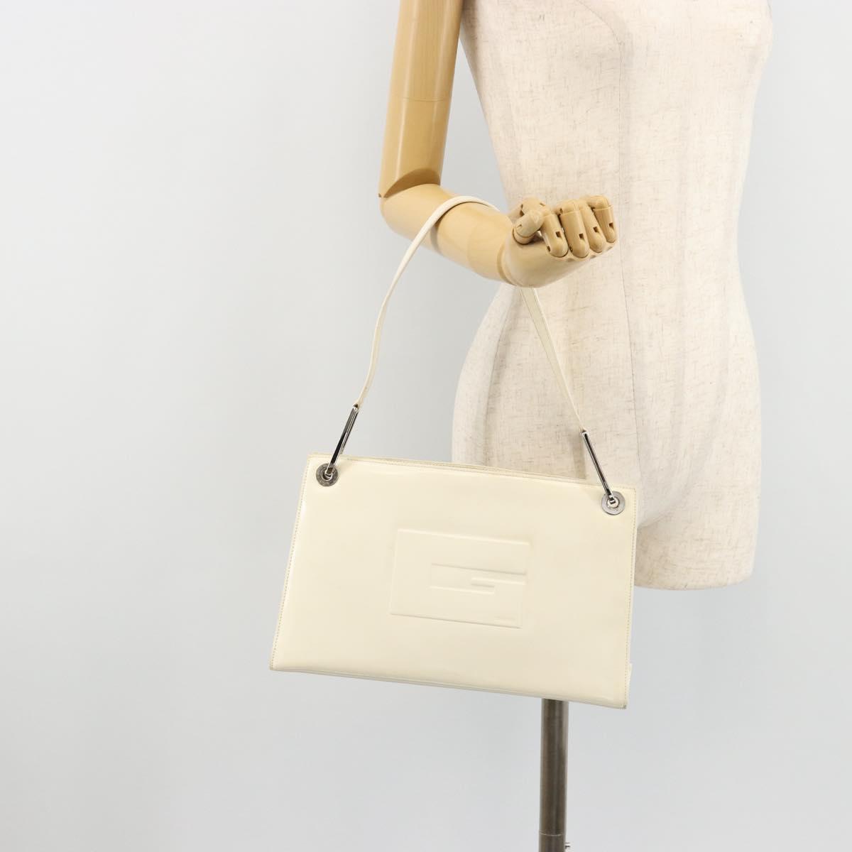 GUCCI Shoulder Bag Patent leather White Silver Auth 182984