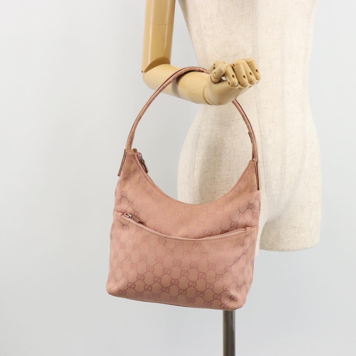 GUCCI GG Canvas Shoulder Bag Pink Silver 001 3386 Auth 182987