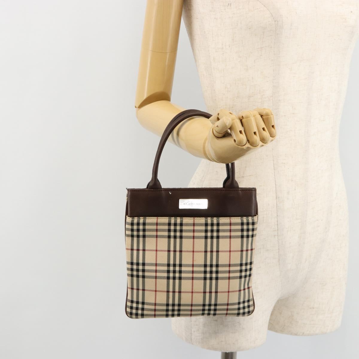 BURBERRY Nova Check Hand Bag Canvas Beige Auth 182988A