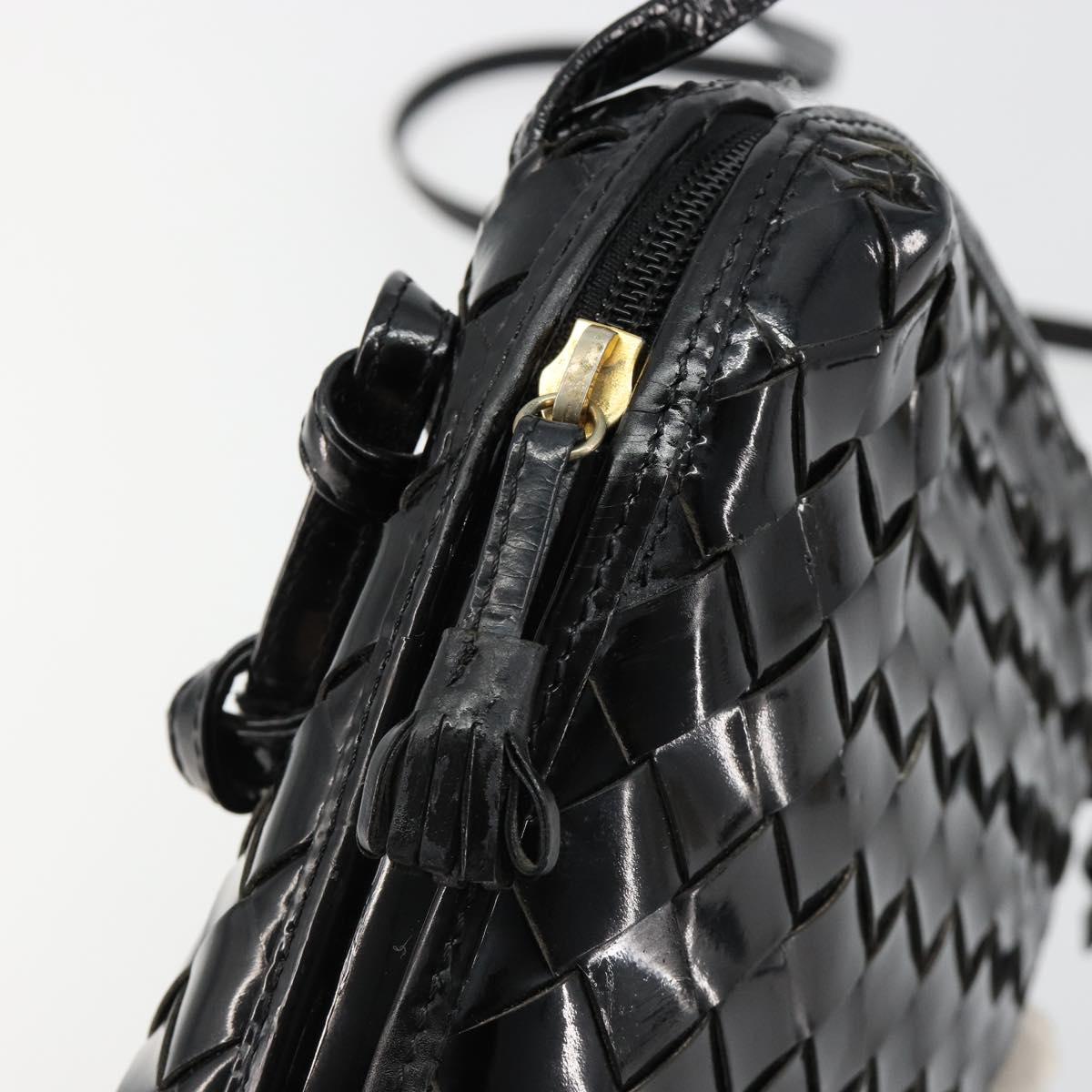BOTTEGA VENETA INTRECCIATO Shoulder Bag Patent leather Black Auth 182993