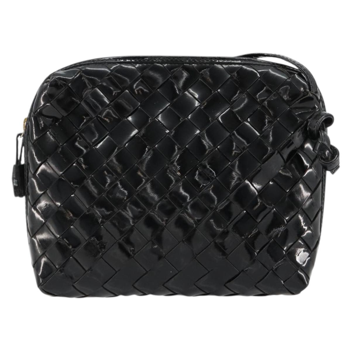 BOTTEGA VENETA INTRECCIATO Shoulder Bag Patent leather Black Auth 182993