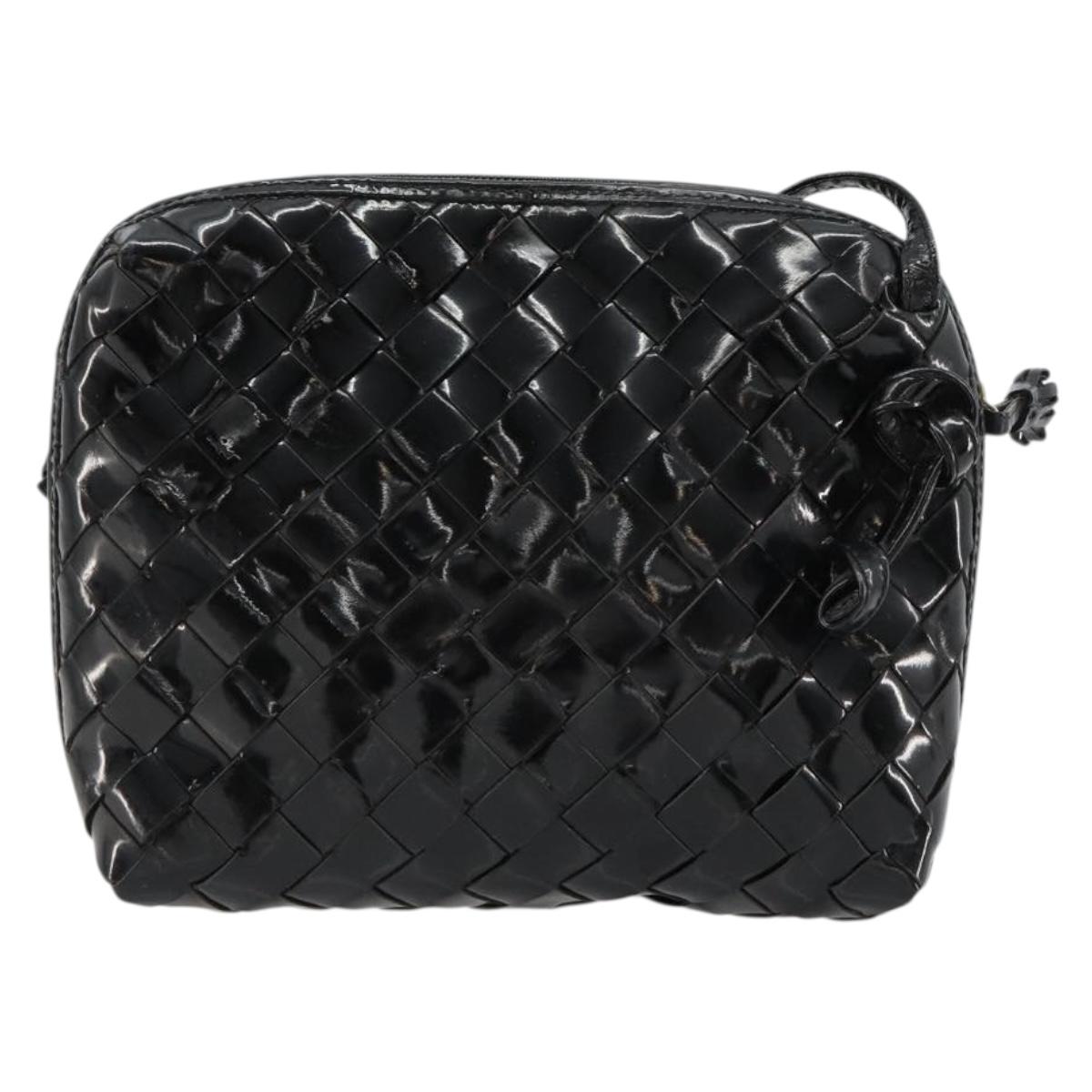 BOTTEGA VENETA INTRECCIATO Shoulder Bag Patent leather Black Auth 182993