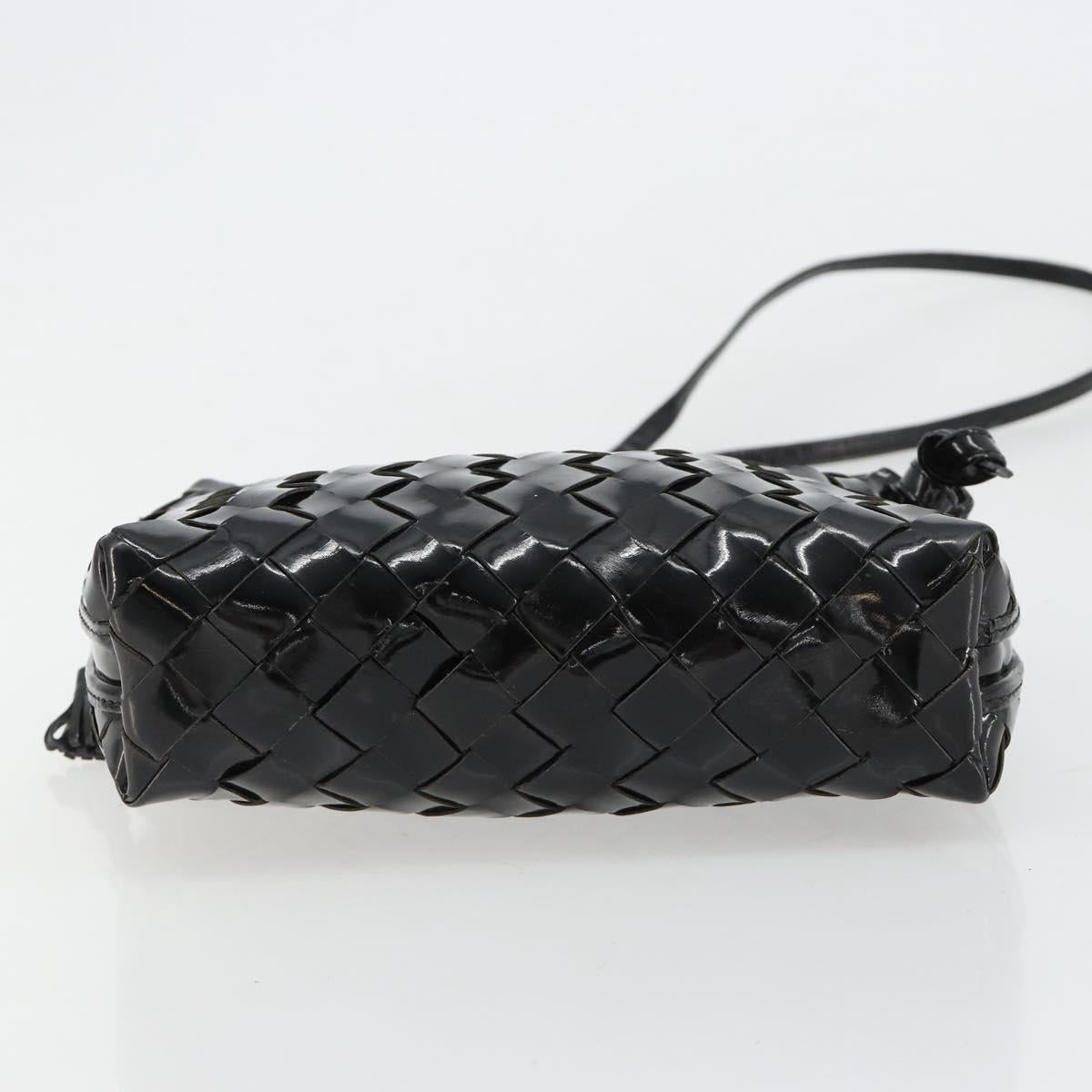 BOTTEGA VENETA INTRECCIATO Shoulder Bag Patent leather Black Auth 182993