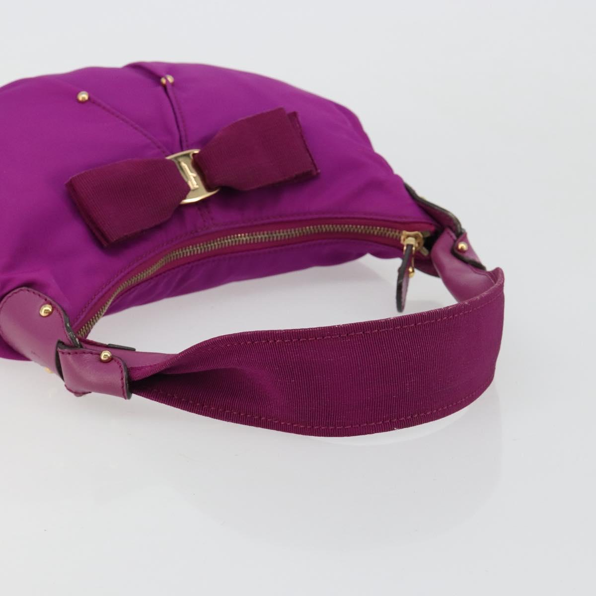 Salvatore Ferragamo Vala Shoulder Bag Nylon Purple Gold Auth 182996A