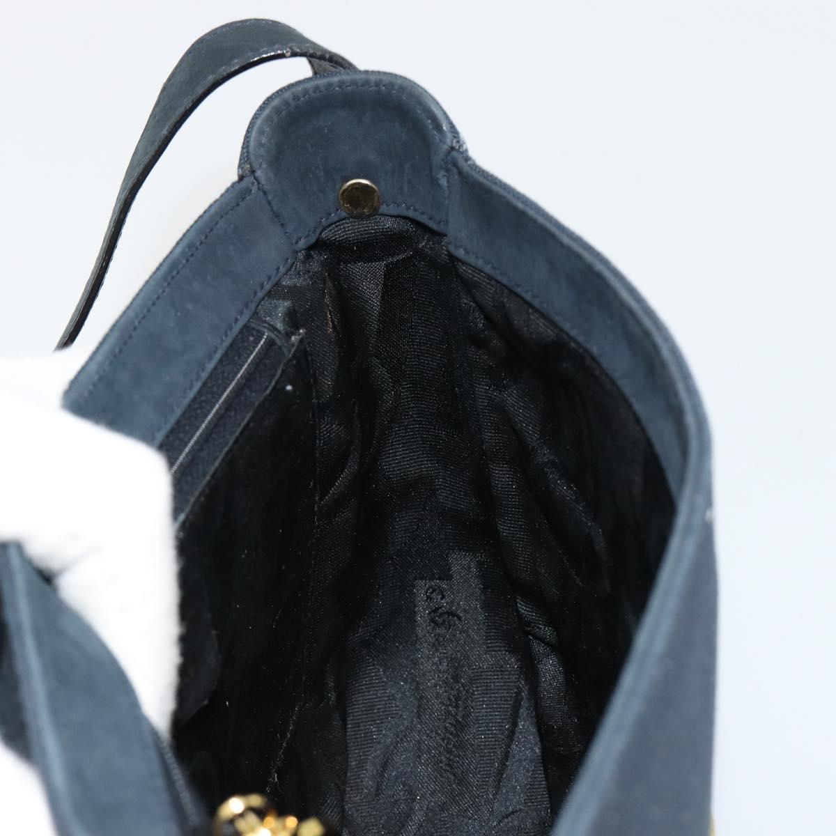 Salvatore Ferragamo Gancini Shoulder Bag Suede Navy Gold Auth 182997