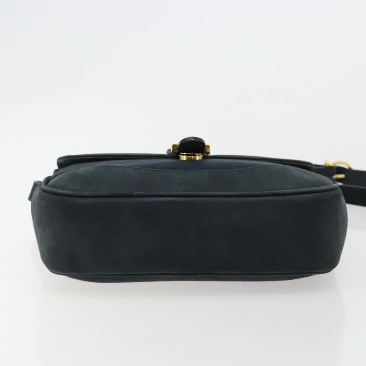 Salvatore Ferragamo Gancini Shoulder Bag Suede Navy Gold Auth 182997