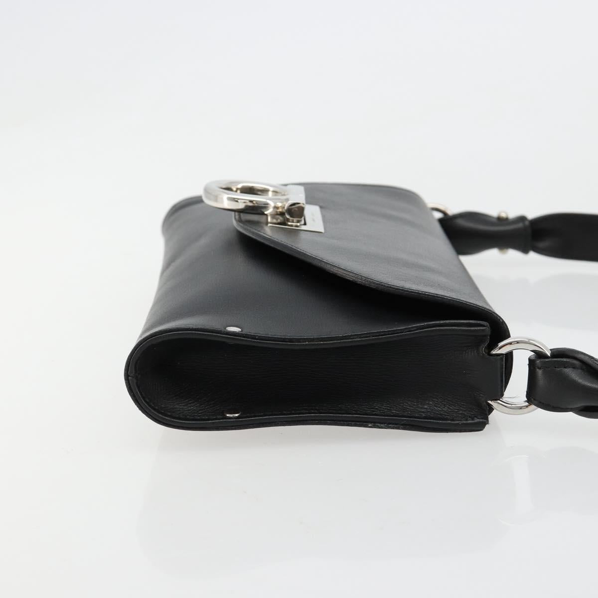 Salvatore Ferragamo Gancini Shoulder Bag Leather Black Silver Auth 182998A