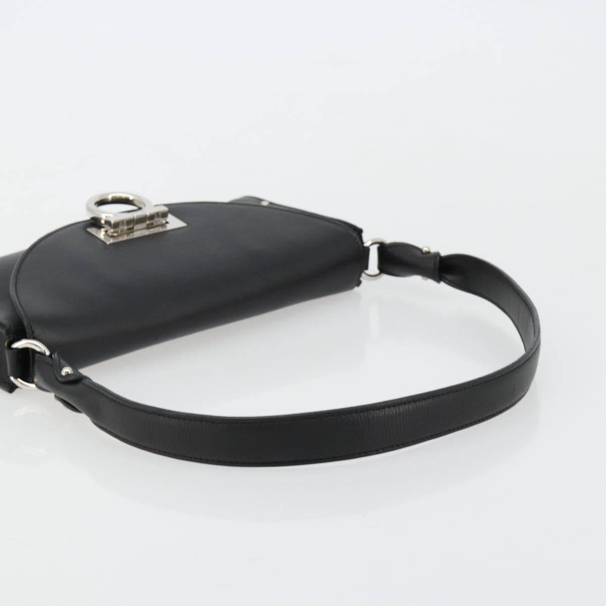 Salvatore Ferragamo Gancini Shoulder Bag Leather Black Silver Auth 182998A