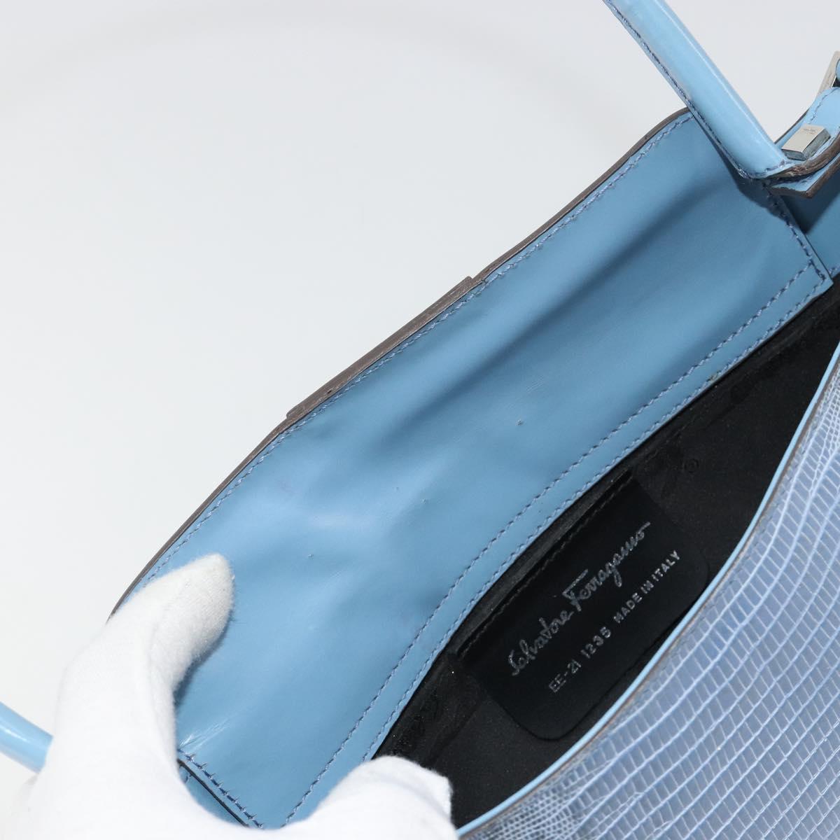 Salvatore Ferragamo Accessory Pouch Python Embossed Light Blue Auth 182999A