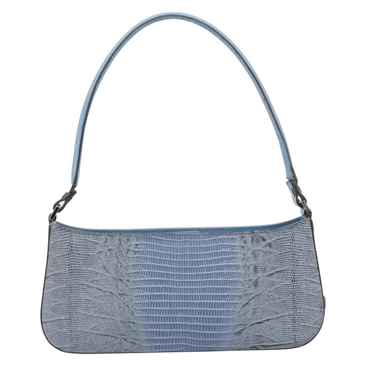 Salvatore Ferragamo Accessory Pouch Python Embossed Light Blue Auth 182999A